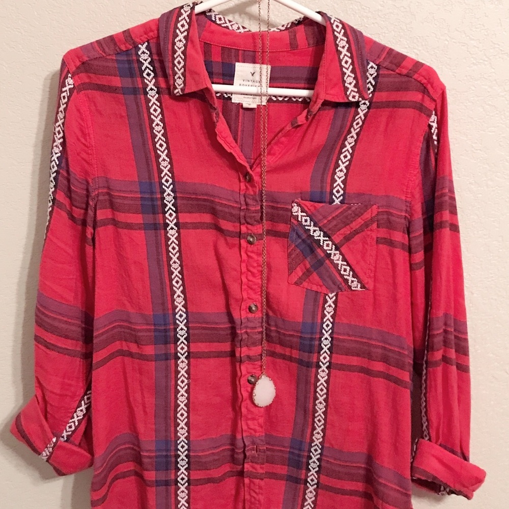 American Eagle button up (*necklace not included)